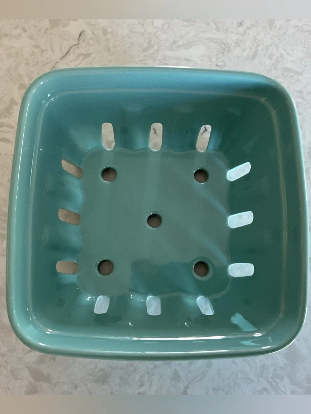 Large Stoneware Blue Berry Veggie Basket Rinser Strainer 4” High, 7-1/2” Square